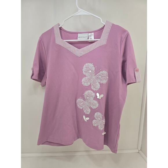 Lot of 3 Women’s L Tops Casual One World Black and Alfred Dunner Navy Pink - Picture 5 of 6